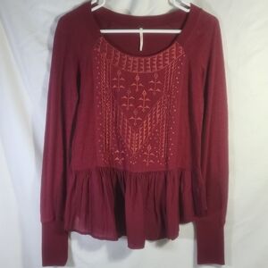 Free People Women's Burgundy Peplum Long Sleeve Top Size XS